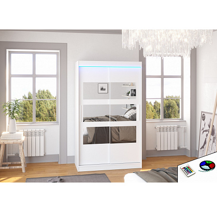 Posuvná skriňa so zrkadlom a LED osvetlením KOLORADO 120 Biela+Biela