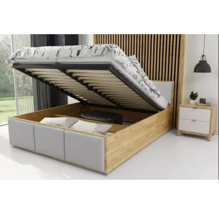 Spálňová posteľ Panamax z dubového kraftového dreva, s jaseňovou výplňou, bez matraca 160 x 200