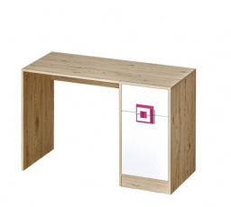 NICO - Písací stôl 10 / Farba korpusu: svetlý dub , Farba dverí: biela / ružová