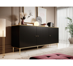 Komoda GLAMOUR 180, MAT čierna/ Zlatá