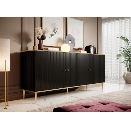 Komoda GLAMOUR 180, MAT čierna/ Zlatá