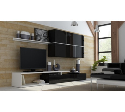 TV komoda GOYA, čierna/lesklá čierna/biela