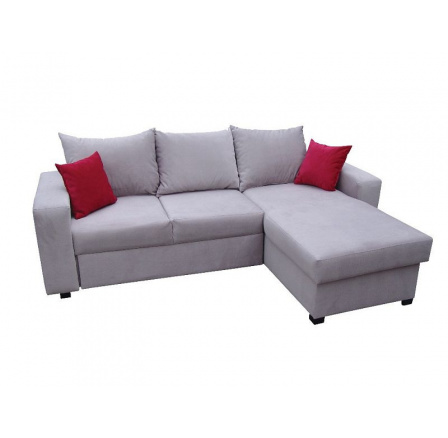 Rohová pohovka PEPE, ľavá, svetlosivá/červené vankúše