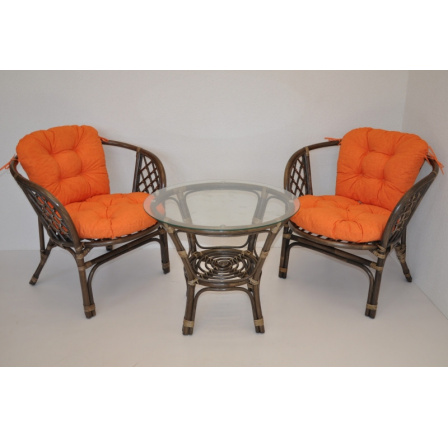 Ratanová sedacia súprava Bahama hnedá 2+1, vankúš oranžový