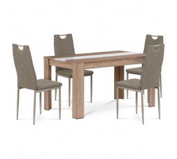 Jedálenský set 1+4, stôl 138x80 cm, MDF dub sonoma, stoličky cappuccino. látka a lak