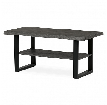 Konferenčný stôl, 120x60x55 cm, MDF doska, dekor sivý dub, kov, polica, čierny lak