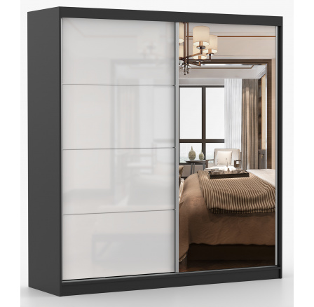 Šatní skriňa MULTI 35 - 233 cm, Čierna/Biely Lesk