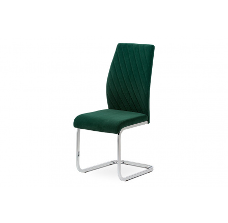 Jedálenská stolička, zelená zamatová látka, pochrómovaná kovová podnož