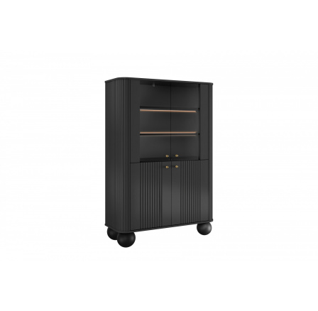 VESPER VITRÍNA 103 4D - čierny MDF / čierny MDF / zlaté úchyty / nohy gule