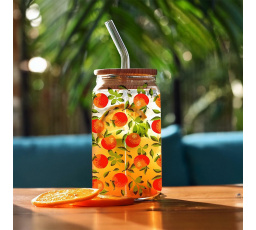 Pohár s viečkom a slamkou Soleo 530ml pomaranče