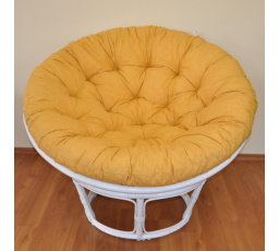 Ratanový papasan 100 cm biely, žlté odlesky