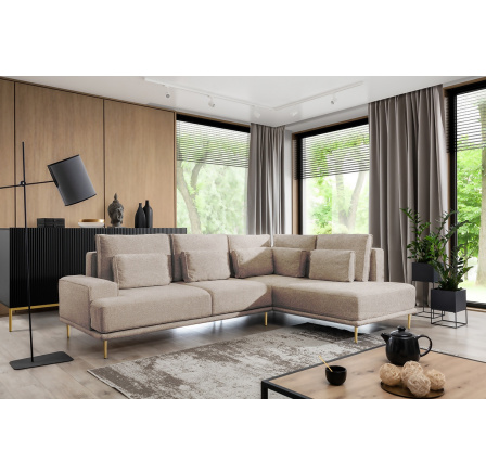 Rohová sedacia súprava do obývačky Nicole L Right - béžová Crown 2 béžové/zlaté nohy