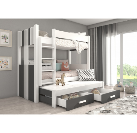 ARTEMA trojposchodová posteľ s matracom 200x90 Biela+Antrakit