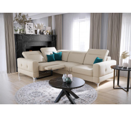 Rohová sedacia súprava MALIBU, relax prírodná koža 185x250 cm - ľavá, Koža ecru