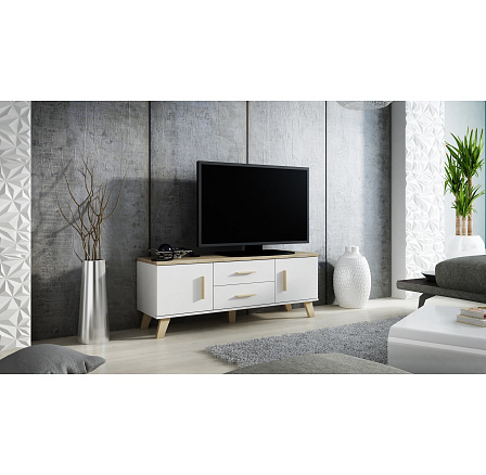 TV komoda LOTTA 140 (2D2S), biela / dub sonoma