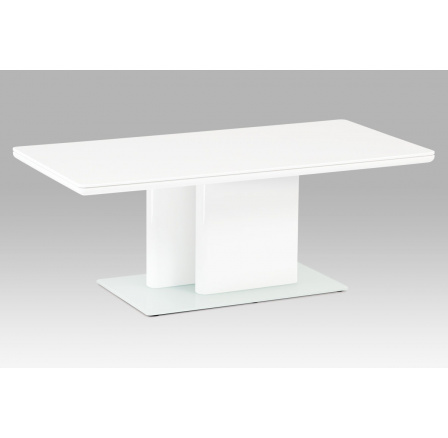 Konferenčný stolík, biely vysoký lesk / tvrdené sklo