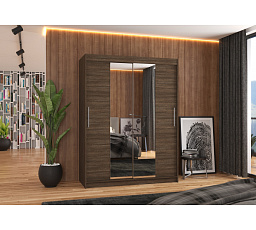 Šatní skriňa s posuvnými dverami a zrkadlom INESS 150 Choco+Choco