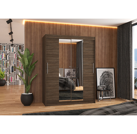 Šatní skriňa s posuvnými dverami a zrkadlom INESS 150 Choco+Choco