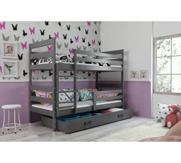 Detská poschodová posteľ ERYK so zásuvkou 90x200 cm, vrátane matracov, Grafit/Grafit