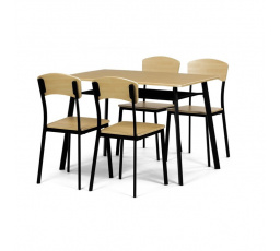 Jedálenský set (1+4), MDF dekor dub, štvornohá kovová podnož, čierny matný lak