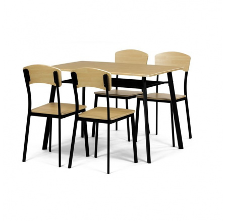 Jedálenský set (1+4), MDF dekor dub, štvornohá kovová podnož, čierny matný lak