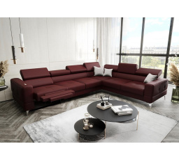 Rohová Kožená sedacia súprava s funkciou spania a , relaxU - TOSCANIA MAX 320x250 cm - vínová , pravá
