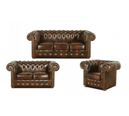 Sedacia súprava Chesterfield Classic 3+2+1 koža hnedá