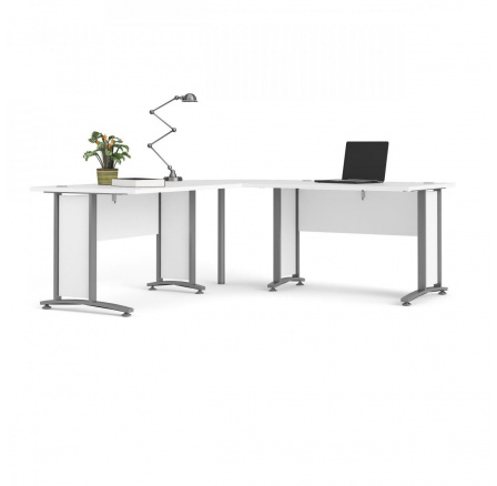 Rohový písací stôl OFFICE 80400/303, Biela/Strieborná Rohový písací stôl OFFICE 80400/303, Biela/Strieborná