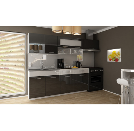 Kuchynská linka Dolomiti 180/240 čierny lesk/biely pruh