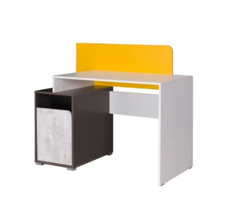 Písací stôl BRUNO, biela/grafitová/Enigma/žltá