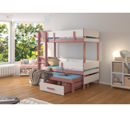 Trojposchodová posteľ s matracom ETAPO 200x90 ružová+biela