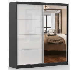 Šatní skriňa MULTI 35 - 203 cm, Čierna/Biely Lesk