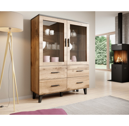 Vitrína LOTTA 120, Dub wotan/ čierna