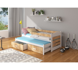 Dvojlôžko s bariérkou a matracmi TIARRO 200x90 Biela+Dub Zlatý