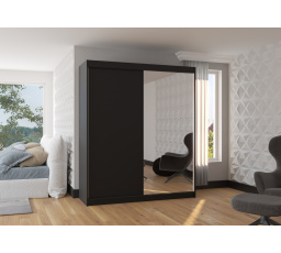 Šatní skriňa s posuvnými dverami a zrkadlom VIKI 180 Čierna+Čierna