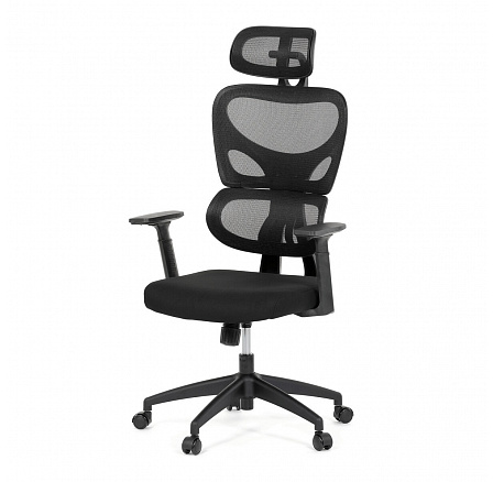 Kancelárska stolička, čierna sieťovina, čierny plast, kolieska na tvrdé podlahy