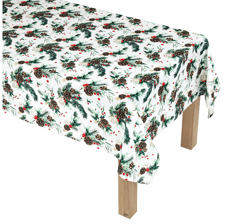 Ubrus - jehličí, šišky a bobule, 100% polyester, 130 x 160 cm