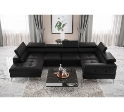 Rohová sedacia súprava TOSCANIA MAX I 170x350x185 cm prírodná koža - čierna koža, pravá