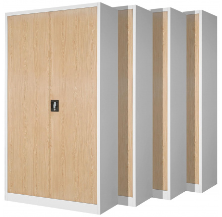 Sada 4x Kovová skriňa s policami JAN Eco Design, 900 x 1850 x 400 mm, Biela/ dub sonoma