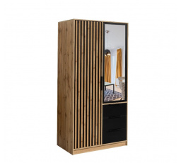 Šatníková skriňa BALI LUX D2 100 Dub Wotan čierne zrkadlo