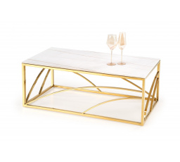 Konferenčný stôl UNIVERSE 3, Efekt bieleho mramoru/Zlatá