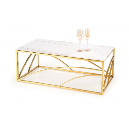 Konferenčný stôl UNIVERSE 3, Efekt bieleho mramoru/Zlatá