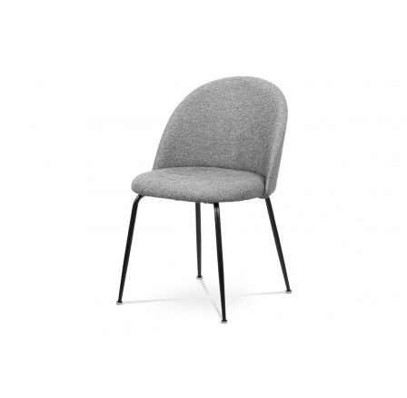 Jedálenská stolička, strieborná látka, kovová podnož na štyroch nohách, matný čierny lak