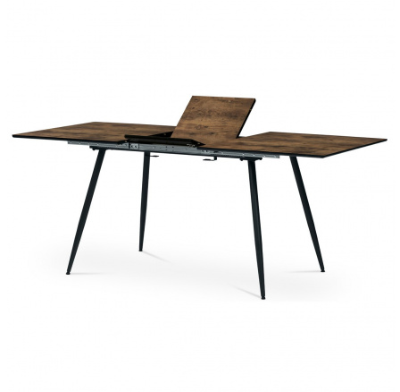 Jedálenský stôl, 140+40x80x76 cm, MDF doska, dyha v imitácii starého dreva, kov, čierny lak
