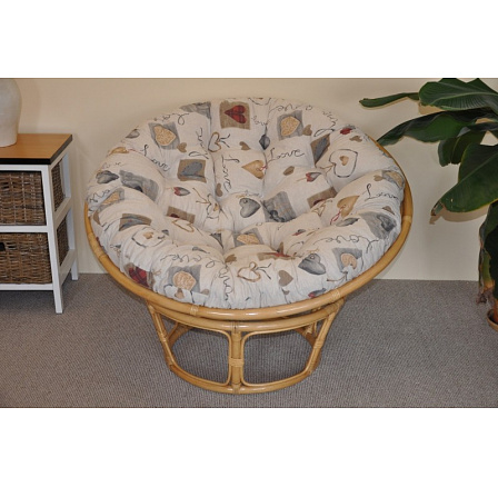 Ratanový papasan 115 cm medový - vankúš s motívom srdca Love