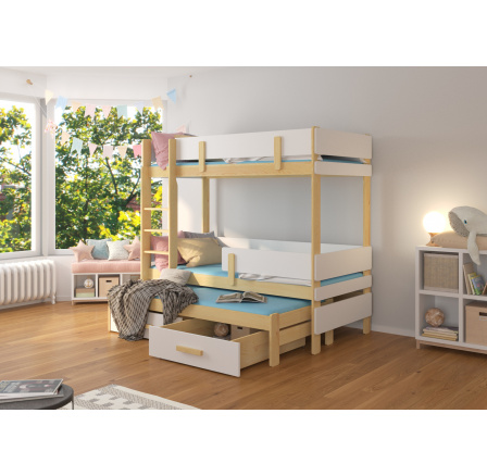 Trojposchodová posteľ s matracmi ETAPO 200x90 Pine+White Trojposchodová posteľ s matracmi ETAPO 200x90 Pine+White