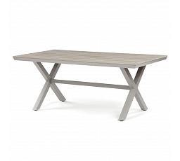 Stôl záhradný 180x100x75, doska polywood v dekore svetlého duba, hliníková konštrukcia, béžová farba