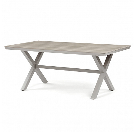 Stôl záhradný 180x100x75, doska polywood v dekore svetlého duba, hliníková konštrukcia, béžová farba