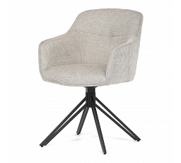 Jedálenská a konferenčná stolička, krémové látkové čalúnenie, kovové nohy, čierny mat