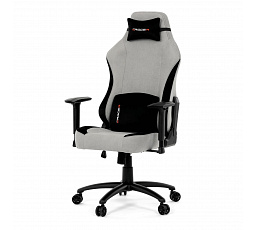 Herná stolička, strieborná látka, hojdací mechanizmus, polohovanie operadla 90°-180°, 3D podrúčky, vankúše z pamäťovej peny,